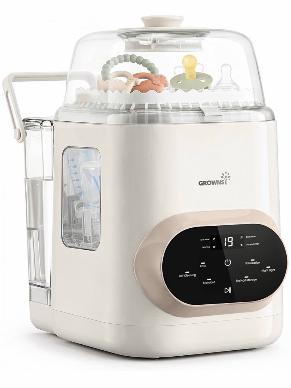 NEW! GROWNSY EaseClean Pro Bottle Washer Sterilizer Dryer Hands Free Night Light